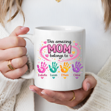 Personalized Mom Handprint Mug, Custom Mother's Day Coffee Mug, Gift from Kids for Mom, Grandma Mug with Children's Names