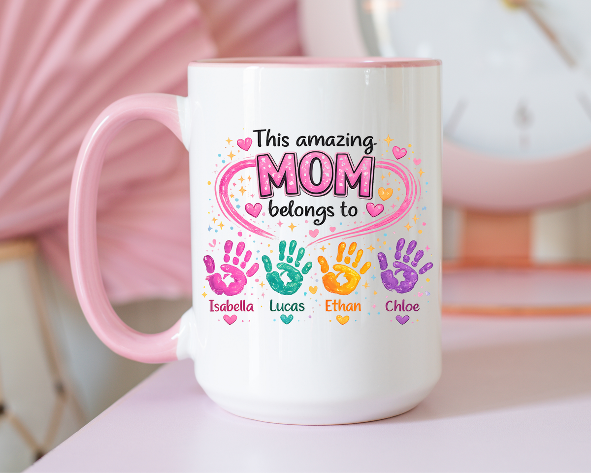 Personalized Mom Handprint Mug, Custom Mother's Day Coffee Mug, Gift from Kids for Mom, Grandma Mug with Children's Names