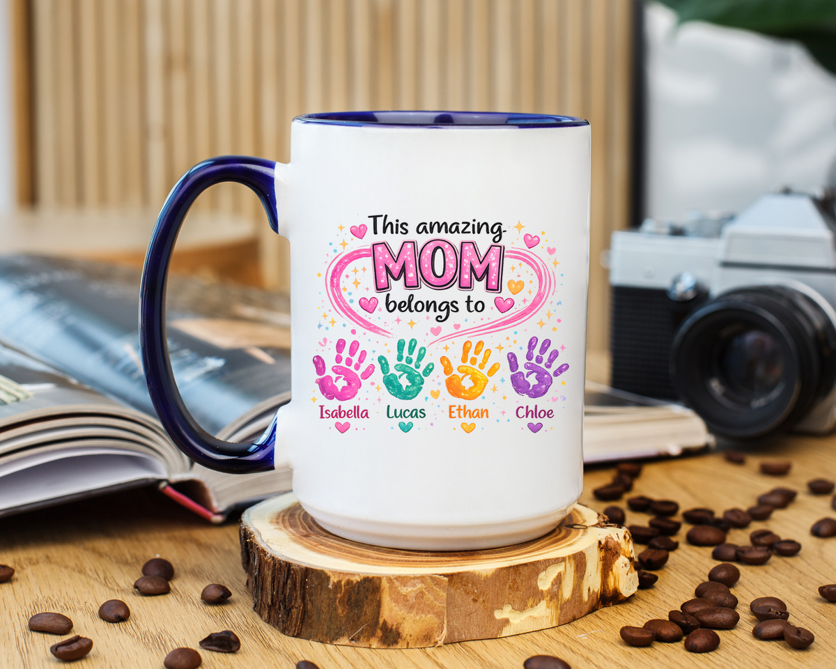 Personalized Mom Handprint Mug, Custom Mother's Day Coffee Mug, Gift from Kids for Mom, Grandma Mug with Children's Names