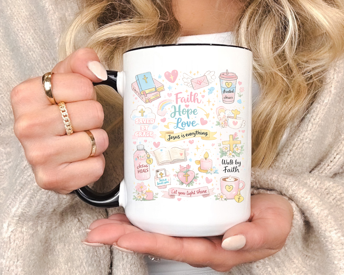 Christian Faith Hope Love Mug, Inspirational Bible Verse Coffee Mug, Jesus Is Everything Gift, Religious Mug for Women