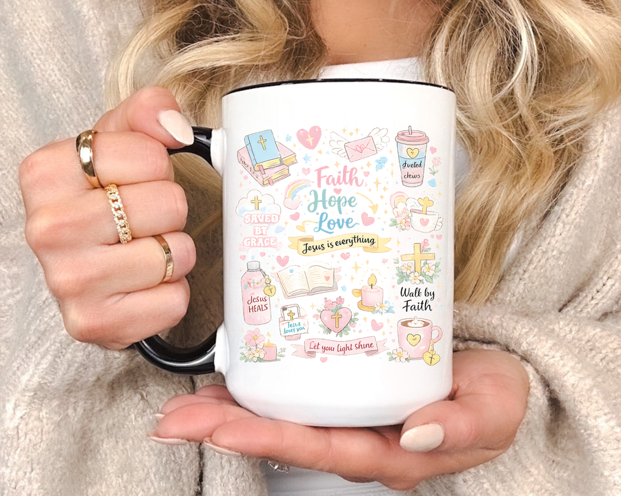 Christian Faith Hope Love Mug, Inspirational Bible Verse Coffee Mug, Jesus Is Everything Gift, Religious Mug for Women
