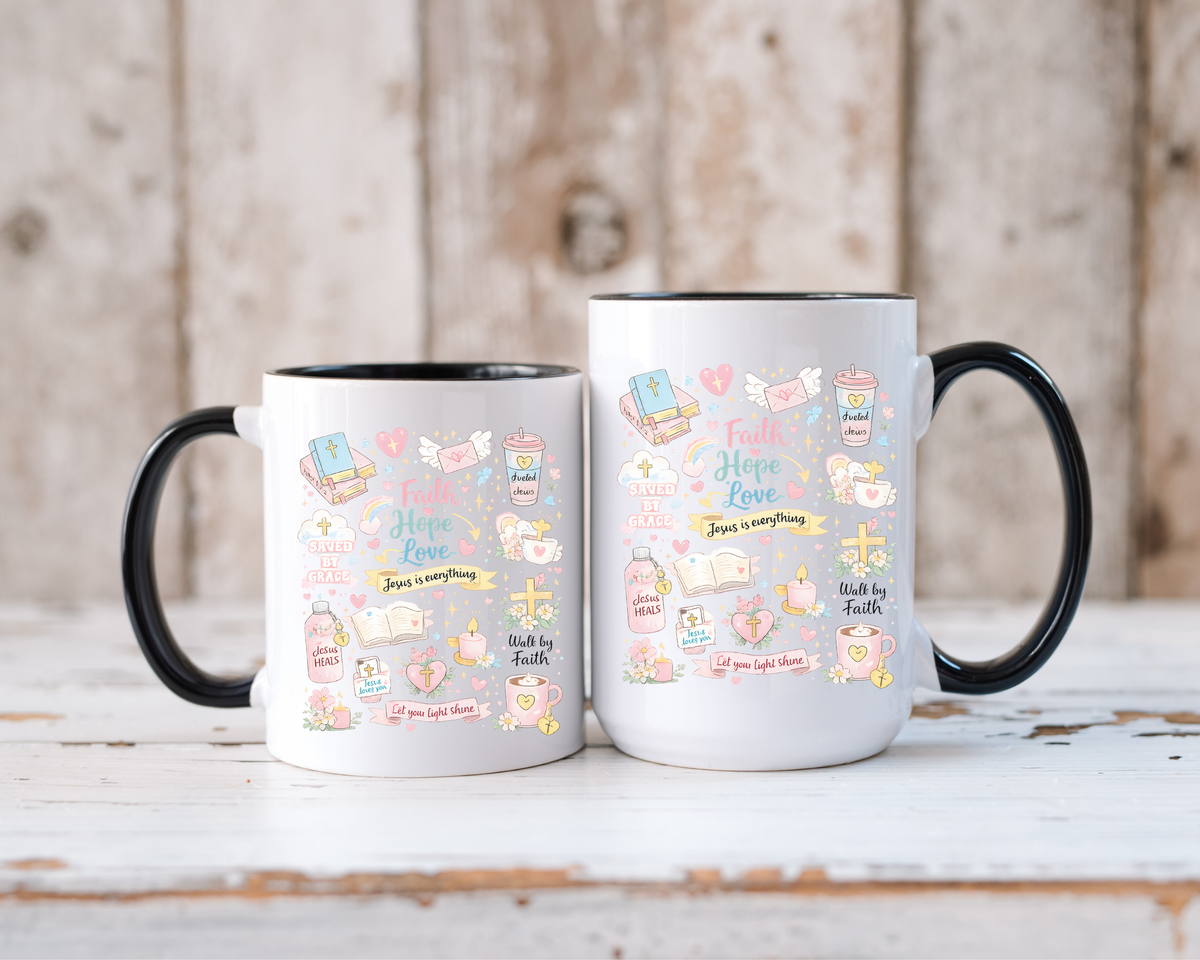 Christian Faith Hope Love Mug, Inspirational Bible Verse Coffee Mug, Jesus Is Everything Gift, Religious Mug for Women