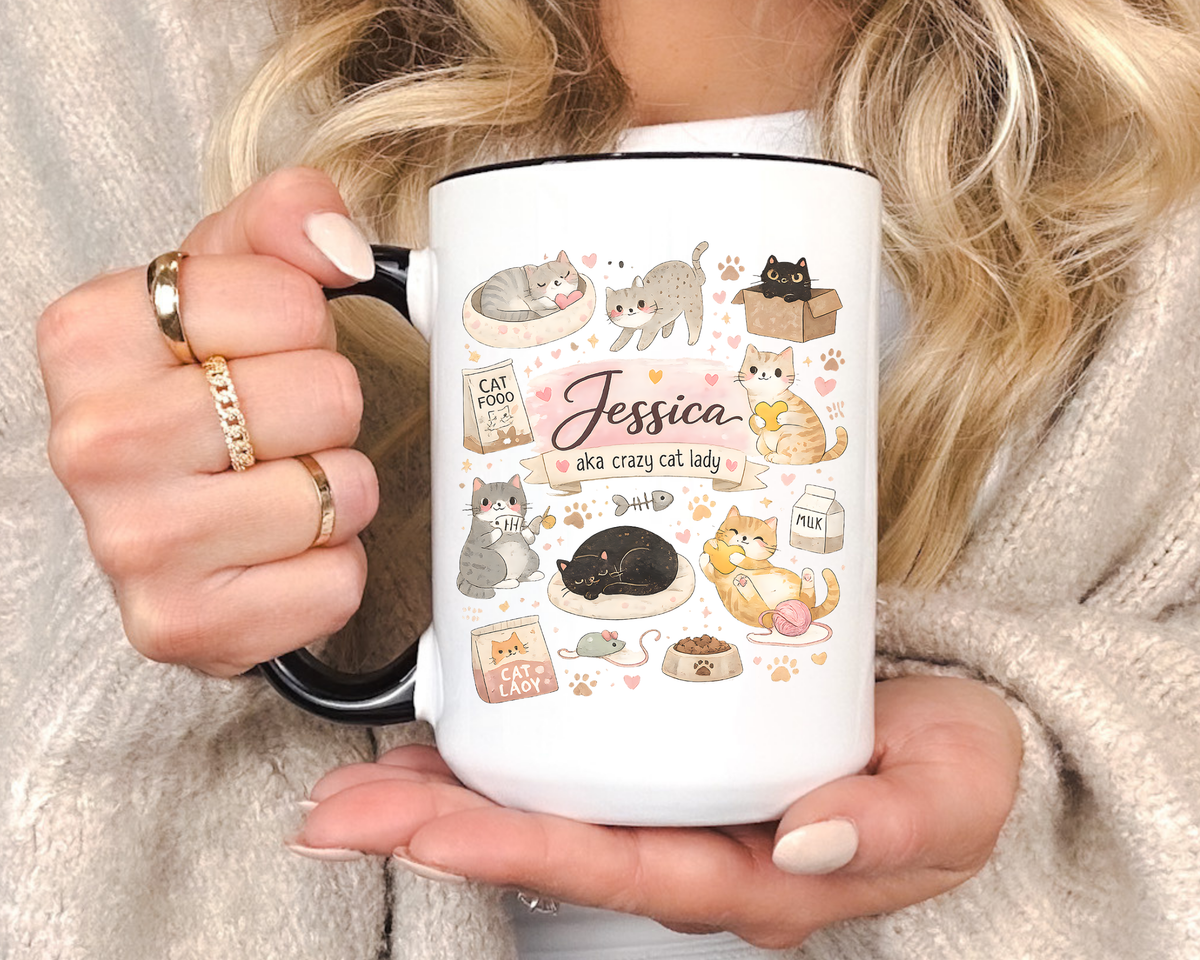 Personalized Cat Mom Mug, Custom Crazy Cat Lady Coffee Mug, Cat Lover Gift with Name, Cute Cat Mom Mug for Women