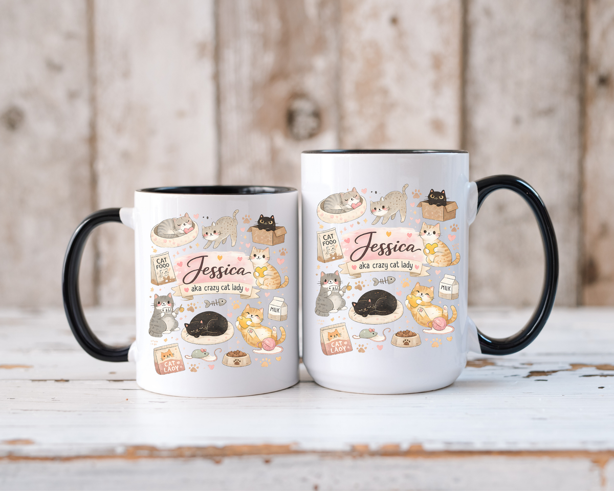 Personalized Cat Mom Mug, Custom Crazy Cat Lady Coffee Mug, Cat Lover Gift with Name, Cute Cat Mom Mug for Women