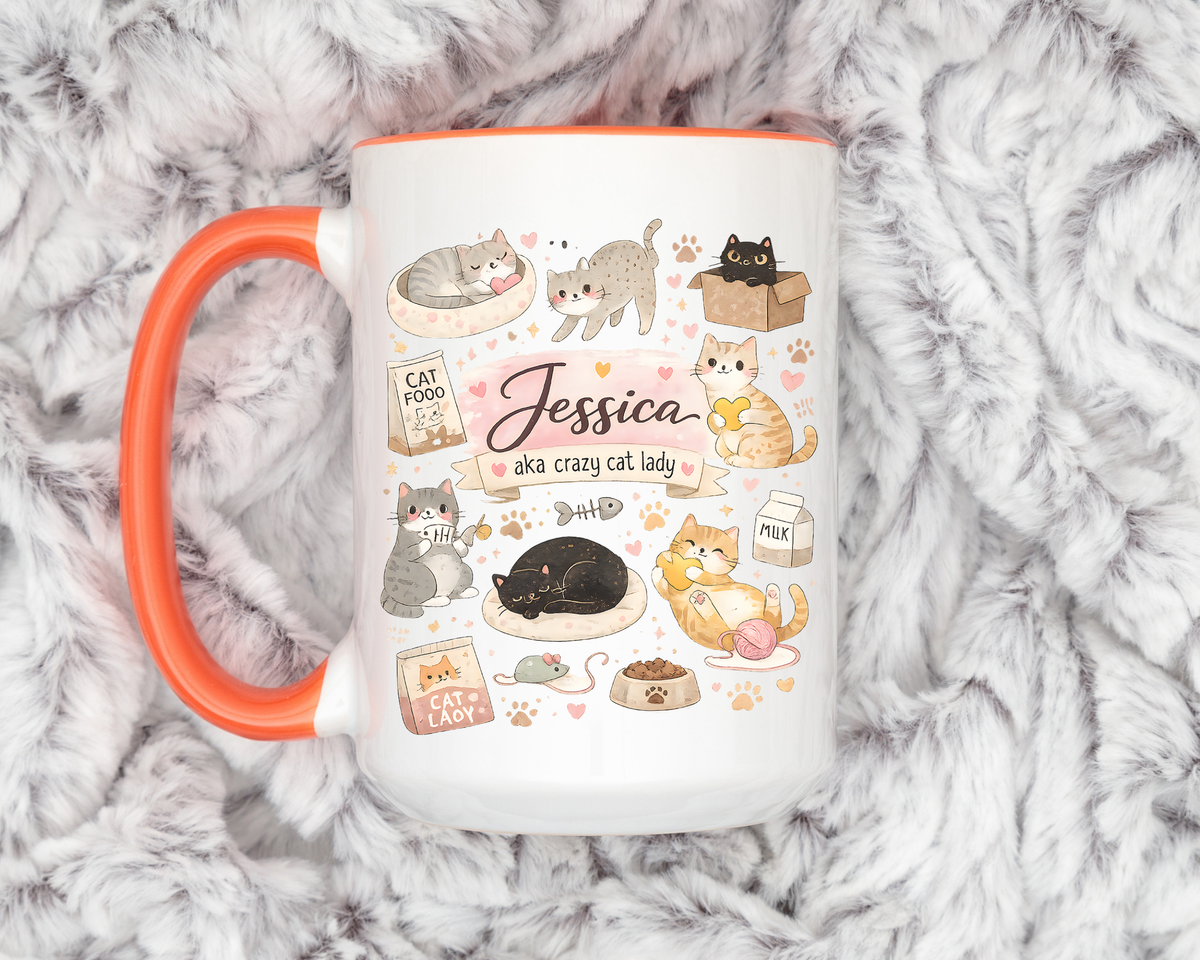 Personalized Cat Mom Mug, Custom Crazy Cat Lady Coffee Mug, Cat Lover Gift with Name, Cute Cat Mom Mug for Women