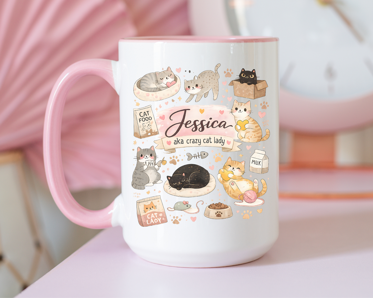 Personalized Cat Mom Mug, Custom Crazy Cat Lady Coffee Mug, Cat Lover Gift with Name, Cute Cat Mom Mug for Women
