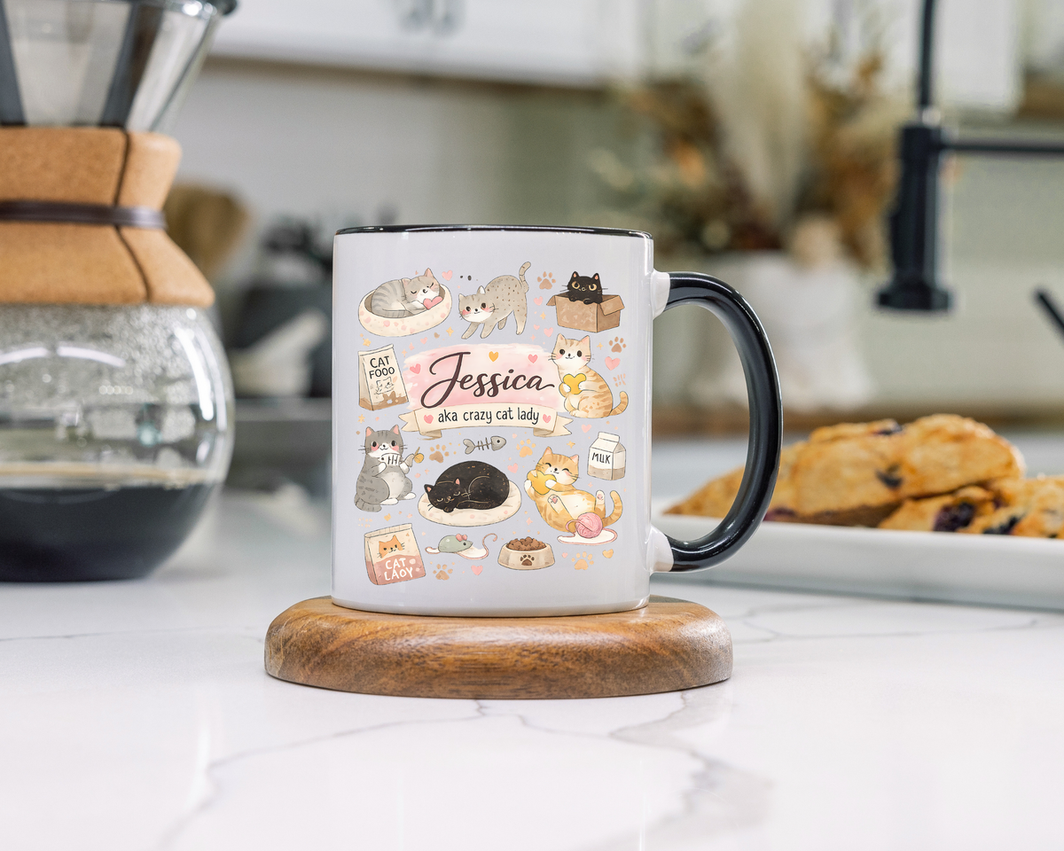 Personalized Cat Mom Mug, Custom Crazy Cat Lady Coffee Mug, Cat Lover Gift with Name, Cute Cat Mom Mug for Women