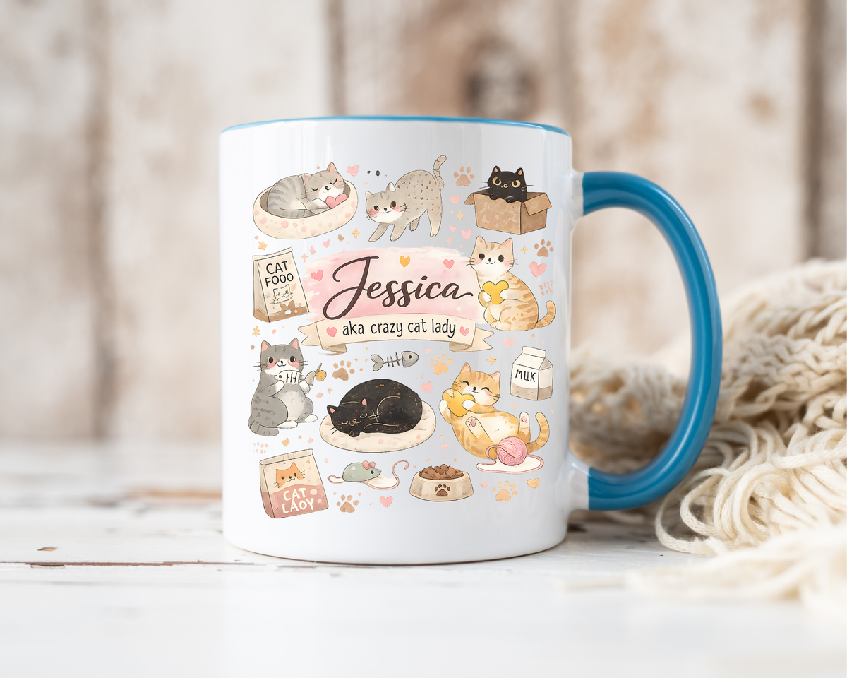 Personalized Cat Mom Mug, Custom Crazy Cat Lady Coffee Mug, Cat Lover Gift with Name, Cute Cat Mom Mug for Women