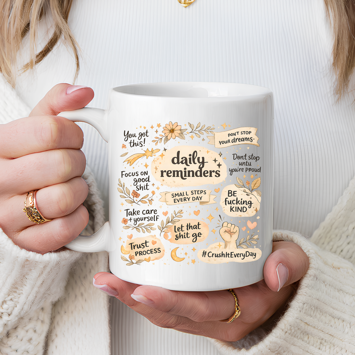 Daily Reminder Motivational Mug, Positive Affirmation Coffee Mug, Self Care Gift for Women, Inspirational Mental Health Mug