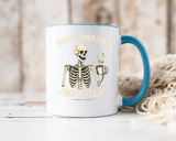 Doing Amazing Honestly Skeleton Coffee Mug, Funny Burnout Gift for Coworker, Sarcastic Office Coffee Cup, Tired but Thriving Mug