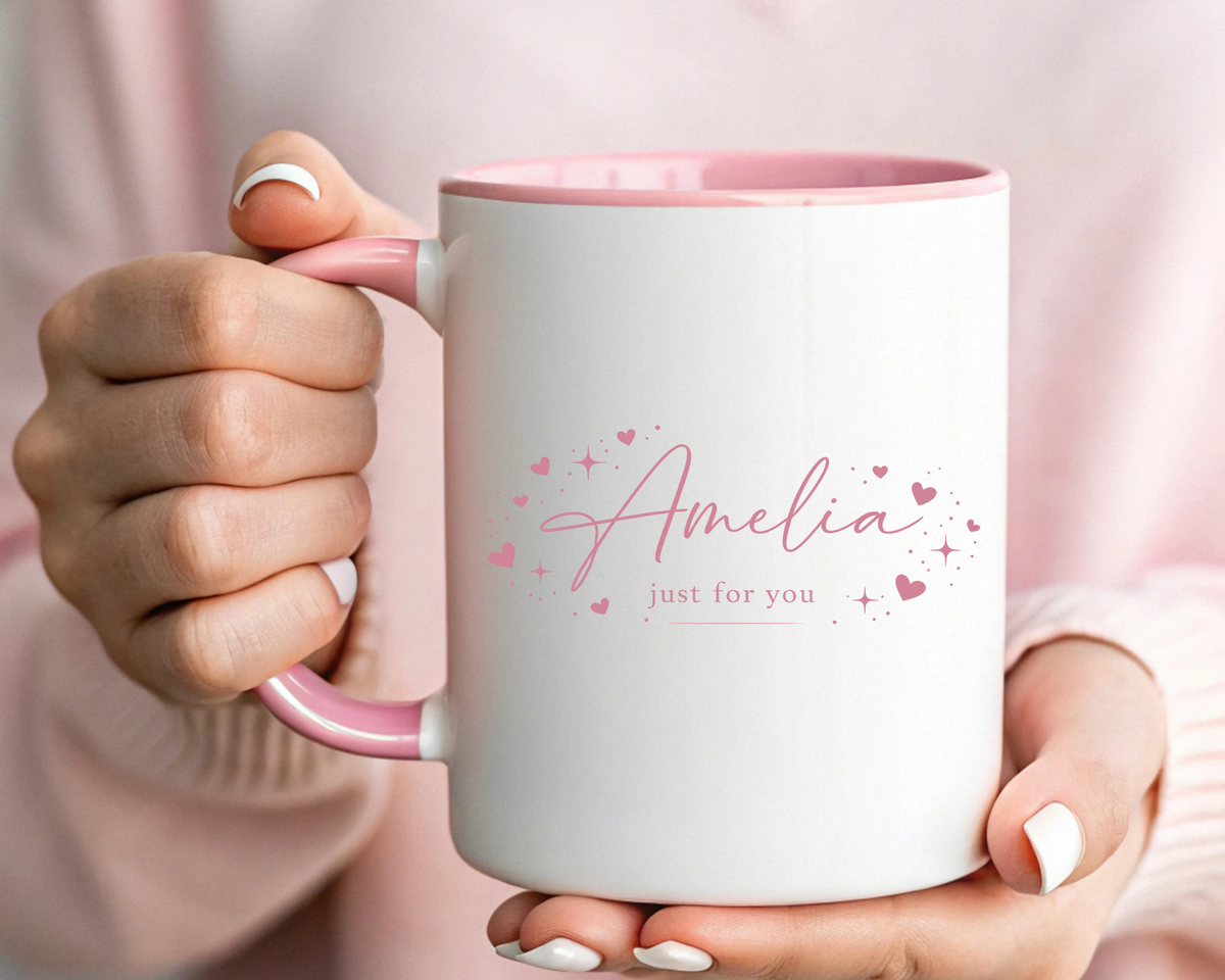 Personalized Name Coffee Mug, Custom Name Mug for Her, Just for You Gift Mug, Minimalist Pink Coffee Cup, Unique Birthday Gift