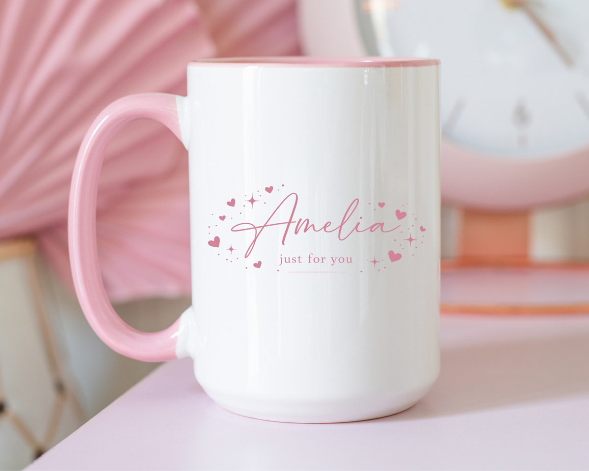 Personalized Name Coffee Mug, Custom Name Mug for Her, Just for You Gift Mug, Minimalist Pink Coffee Cup, Unique Birthday Gift