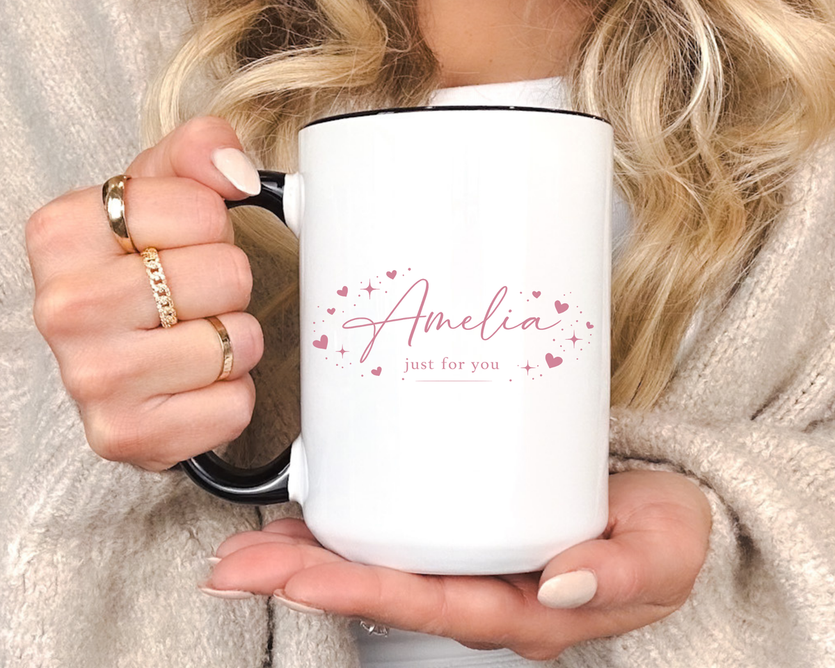 Personalized Name Coffee Mug, Custom Name Mug for Her, Just for You Gift Mug, Minimalist Pink Coffee Cup, Unique Birthday Gift