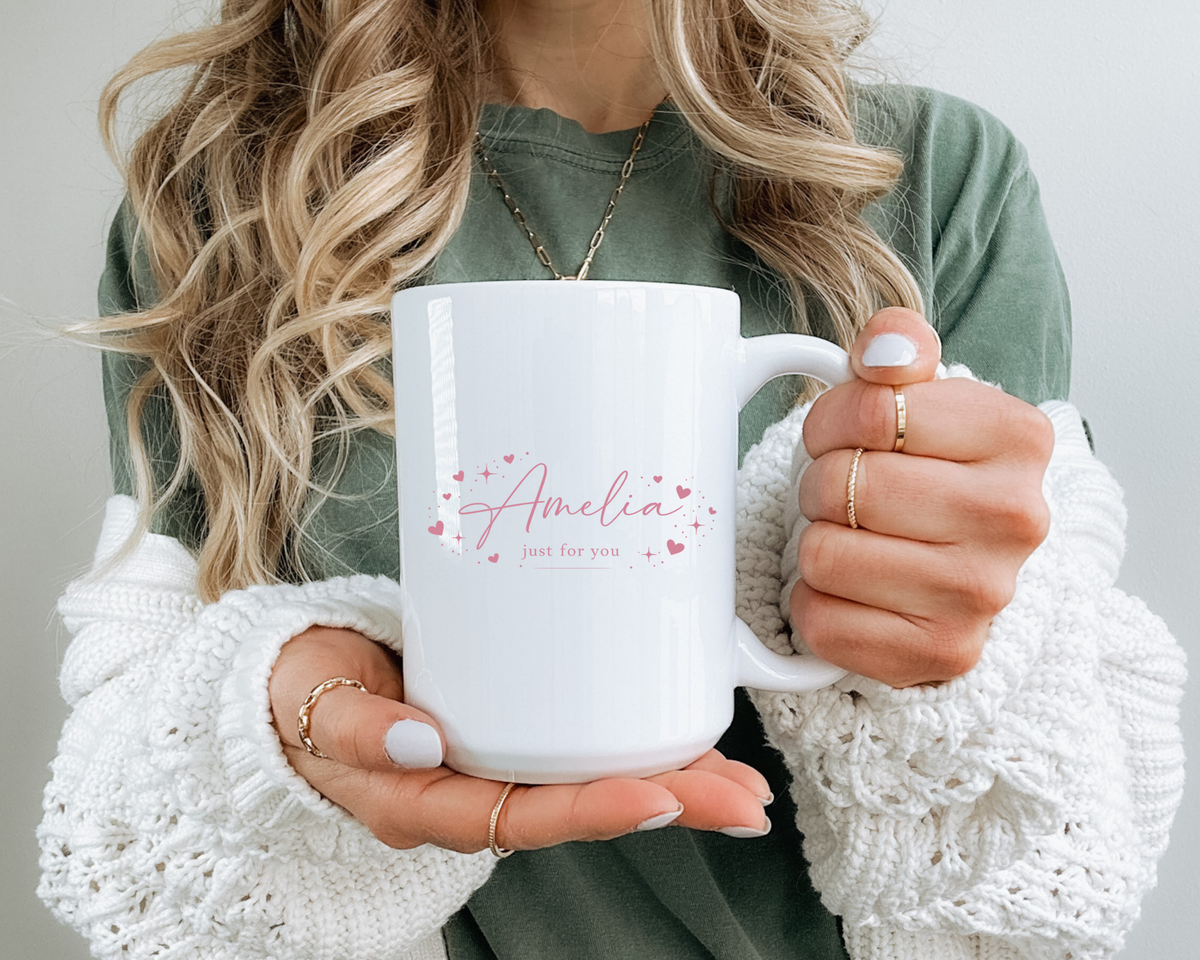 Personalized Name Coffee Mug, Custom Name Mug for Her, Just for You Gift Mug, Minimalist Pink Coffee Cup, Unique Birthday Gift