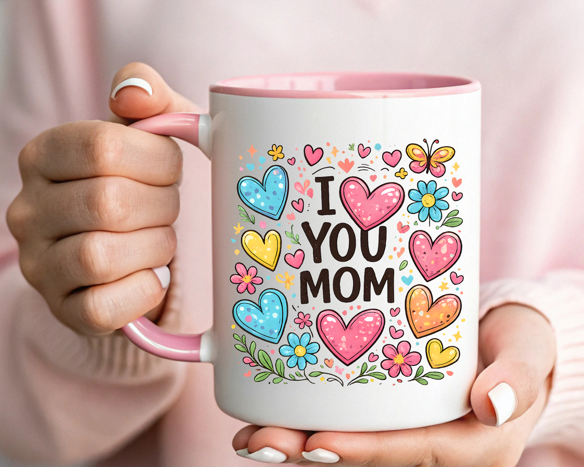 I Love You Mom Heart Mug, Mother's Day Coffee Mug, Gift for Mom from Daughter or Son, Cute Heart Coffee Cup, Mom Appreciation Gift