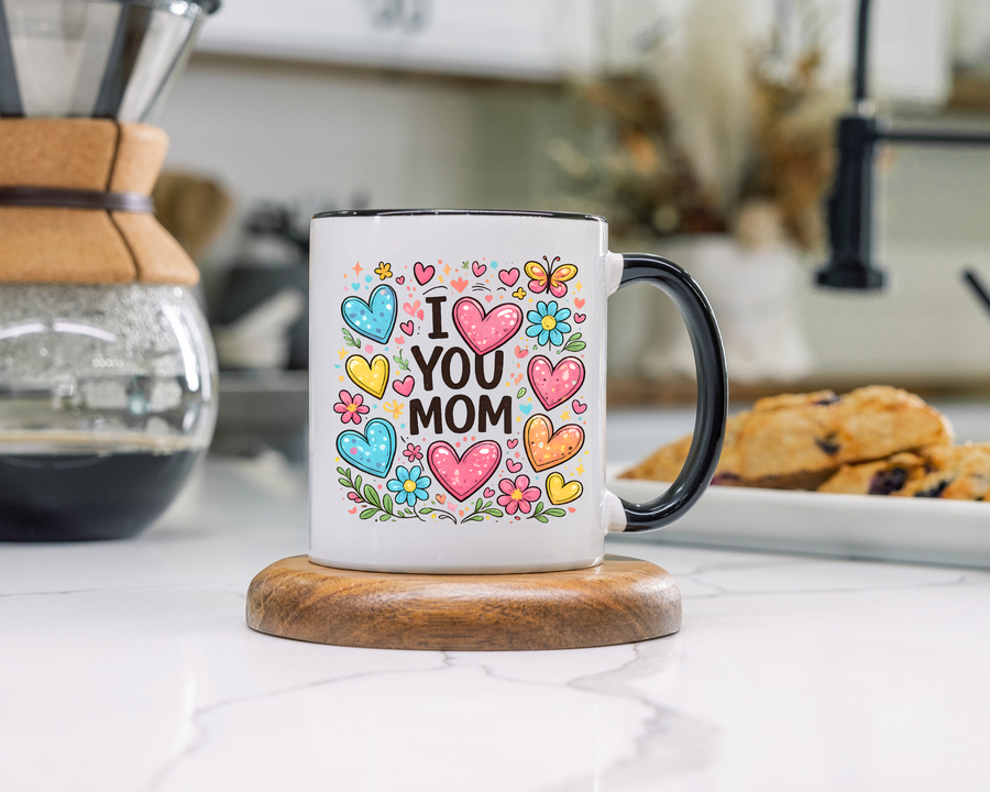 I Love You Mom Heart Mug, Mother's Day Coffee Mug, Gift for Mom from Daughter or Son, Cute Heart Coffee Cup, Mom Appreciation Gift