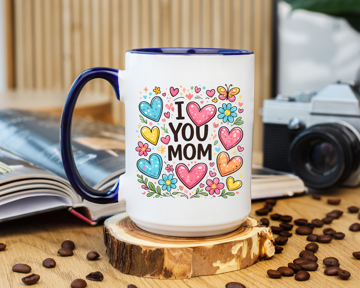 I Love You Mom Heart Mug, Mother's Day Coffee Mug, Gift for Mom from Daughter or Son, Cute Heart Coffee Cup, Mom Appreciation Gift
