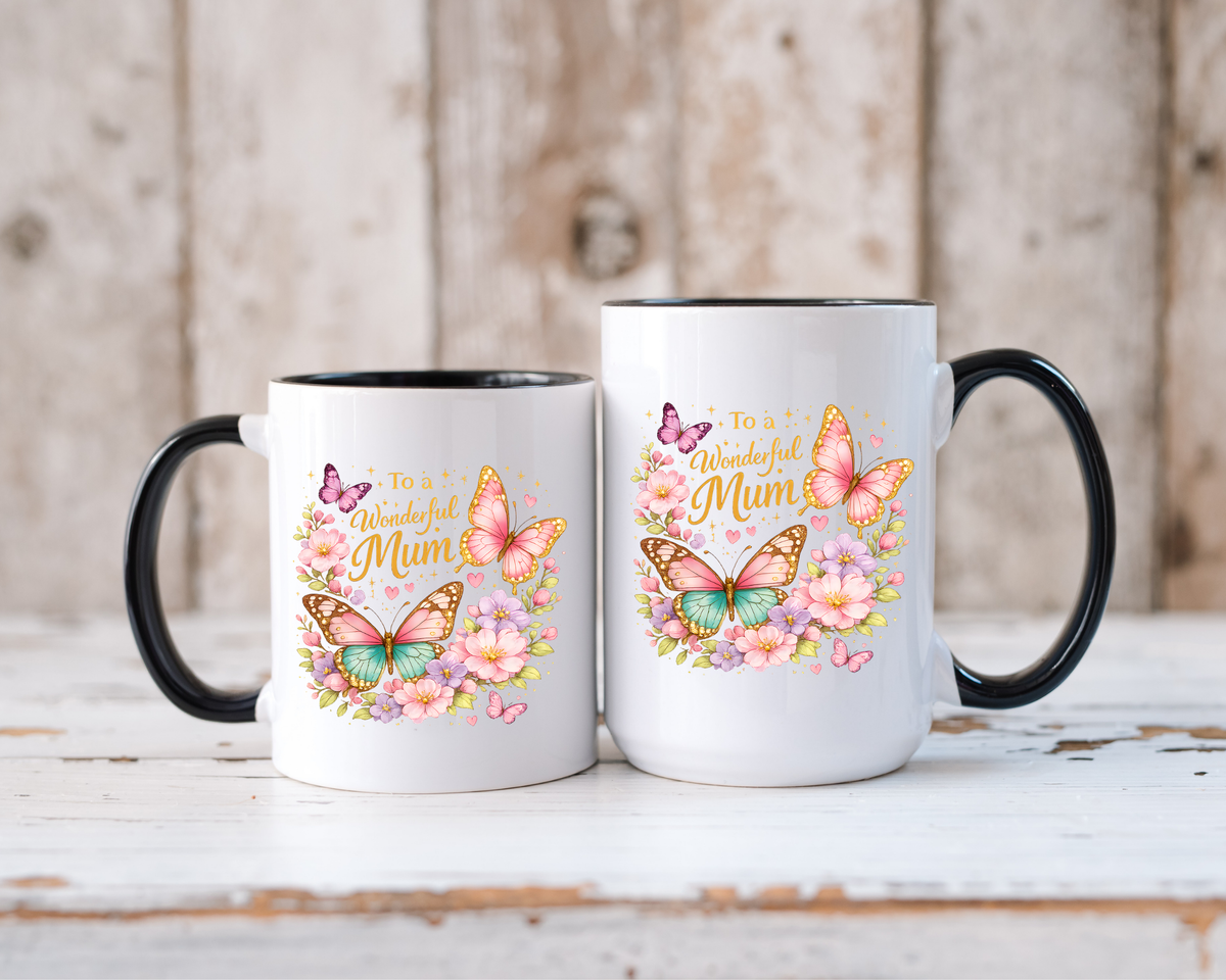 To My Wonderful Mum Butterfly Mug, Floral Mom Coffee Mug, Mother's Day Gift for Mum, Butterfly Coffee Cup, Mom Appreciation Gift