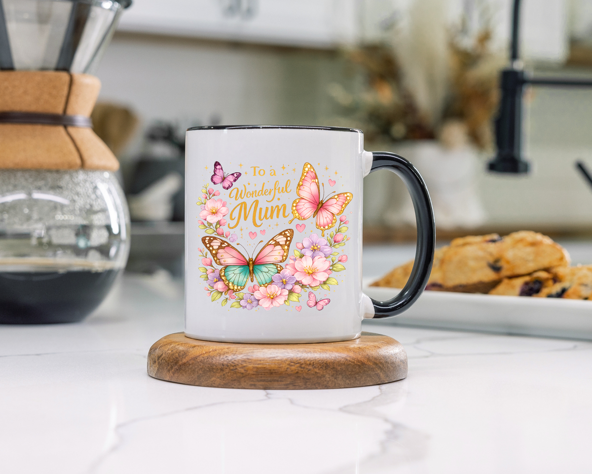 To My Wonderful Mum Butterfly Mug, Floral Mom Coffee Mug, Mother's Day Gift for Mum, Butterfly Coffee Cup, Mom Appreciation Gift