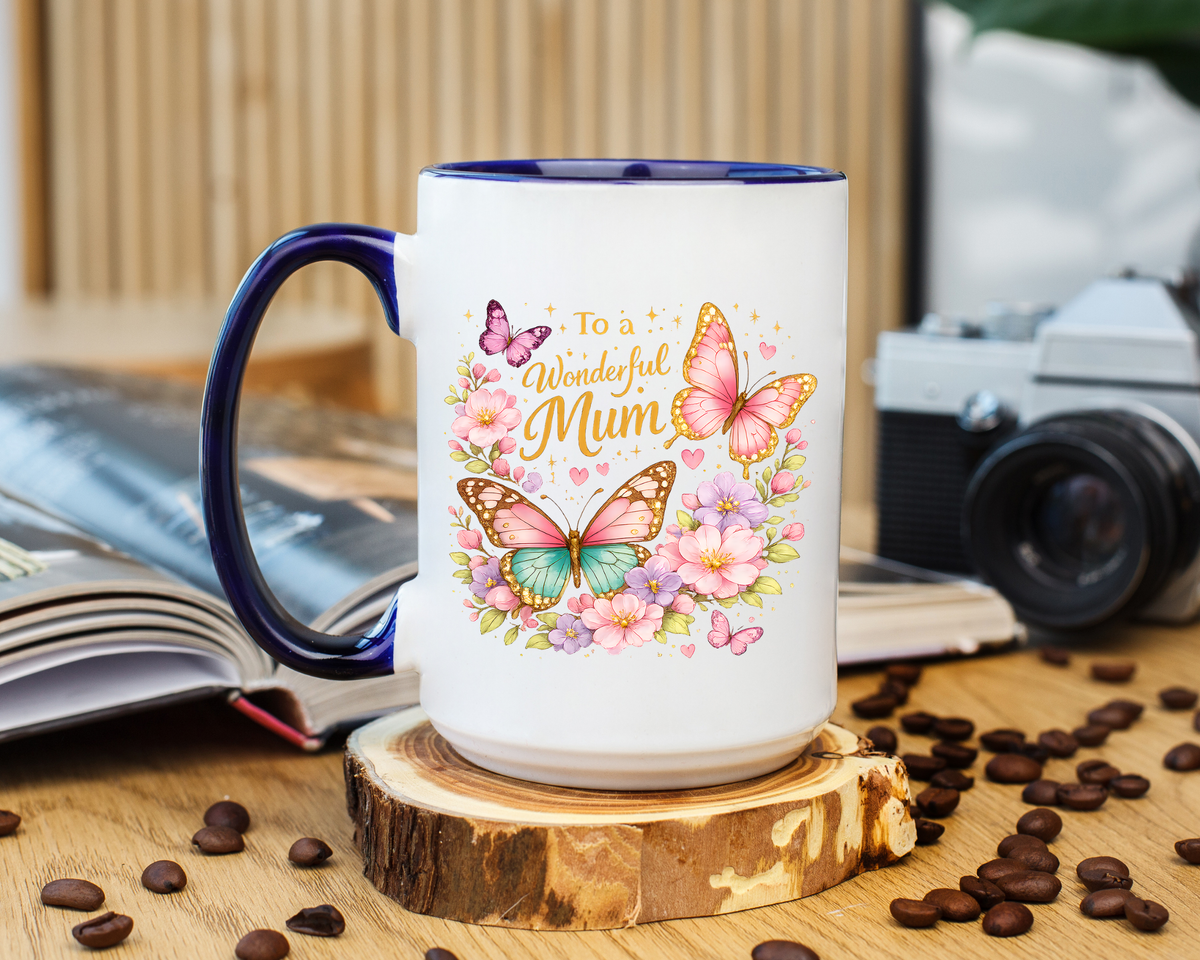 To My Wonderful Mum Butterfly Mug, Floral Mom Coffee Mug, Mother's Day Gift for Mum, Butterfly Coffee Cup, Mom Appreciation Gift