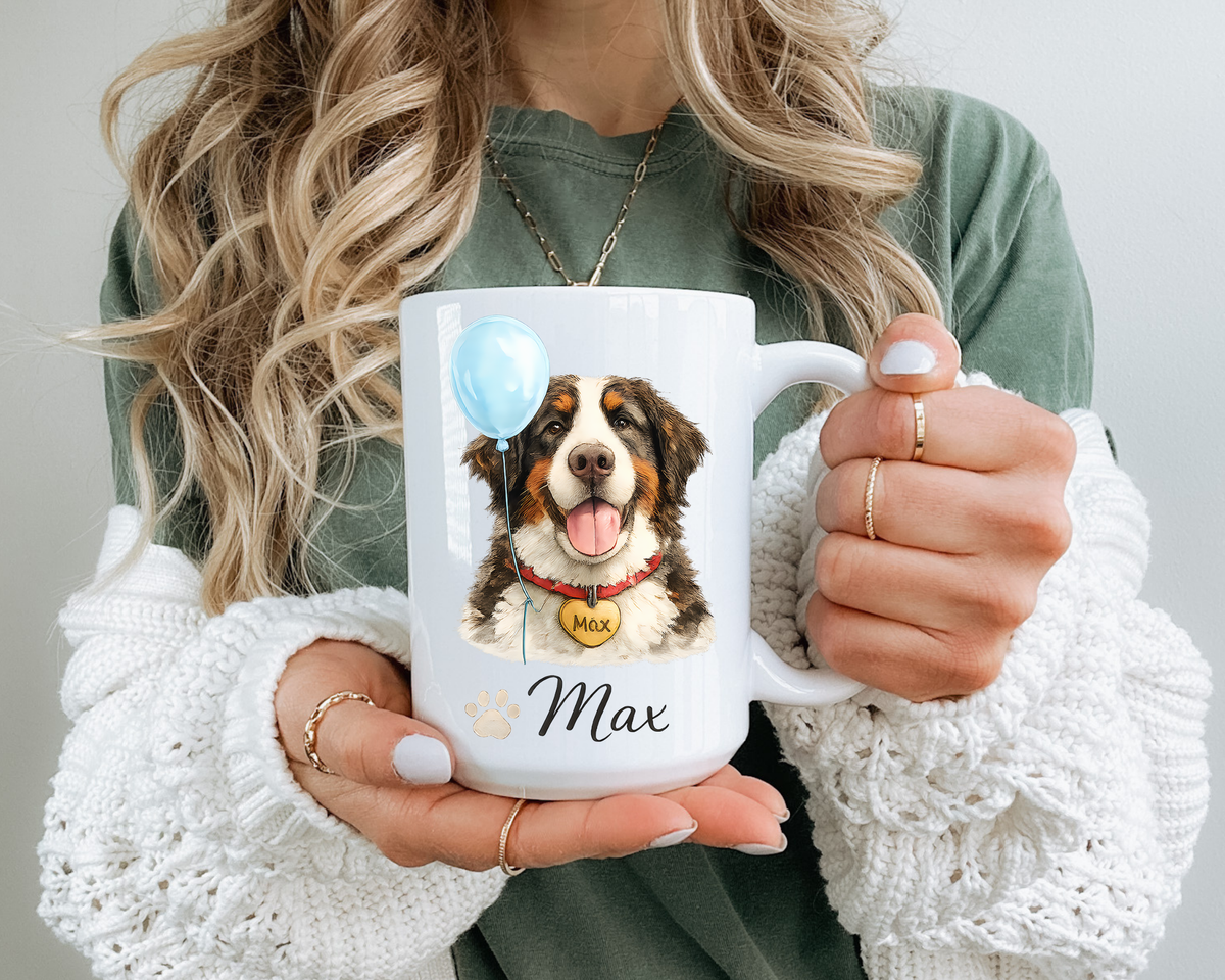 Personalized Dog Portrait Mug, Custom Pet Name Coffee Mug, Dog Lover Gift for Pet Parents, Memorial or Birthday Dog Mug