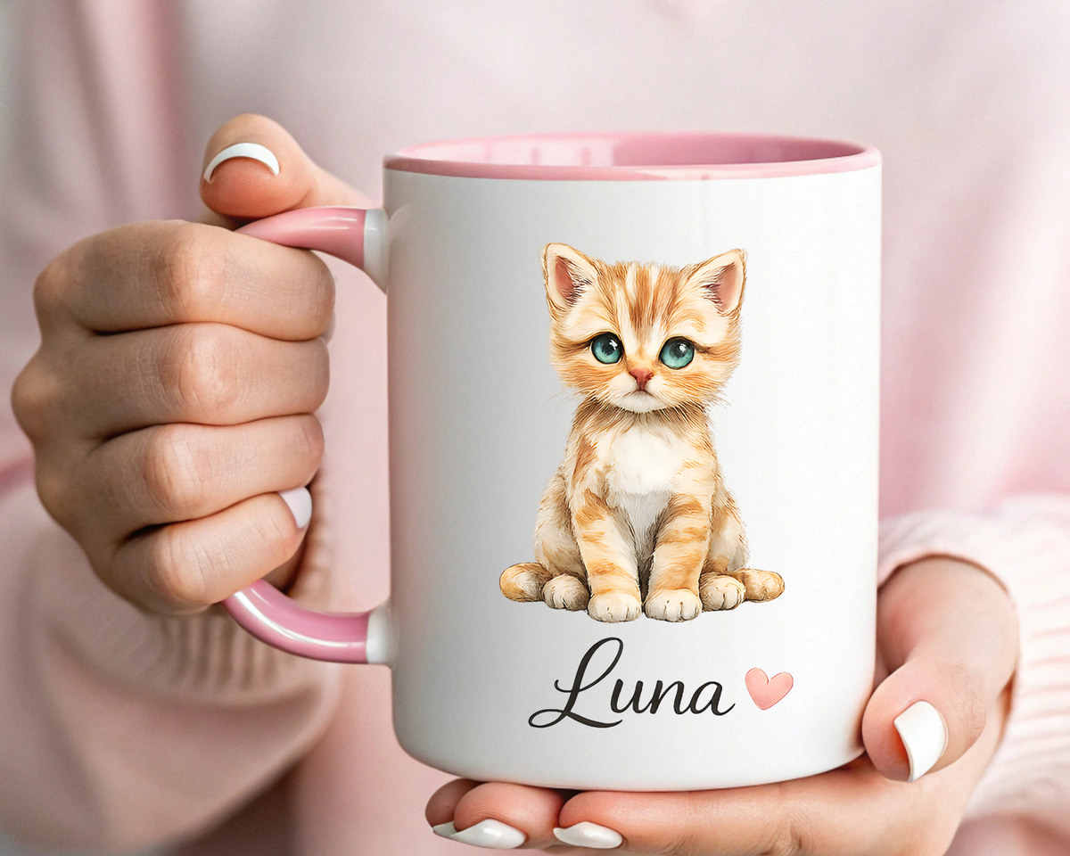Personalized Cat Lover Mug, Custom Cat Name Coffee Mug, Cute Kitten Mug Gift for Cat Moms, Pet Lover Keepsake Cup