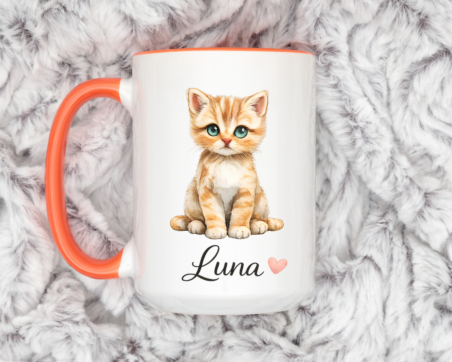Personalized Cat Lover Mug, Custom Cat Name Coffee Mug, Cute Kitten Mug Gift for Cat Moms, Pet Lover Keepsake Cup