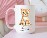 Personalized Cat Lover Mug, Custom Cat Name Coffee Mug, Cute Kitten Mug Gift for Cat Moms, Pet Lover Keepsake Cup