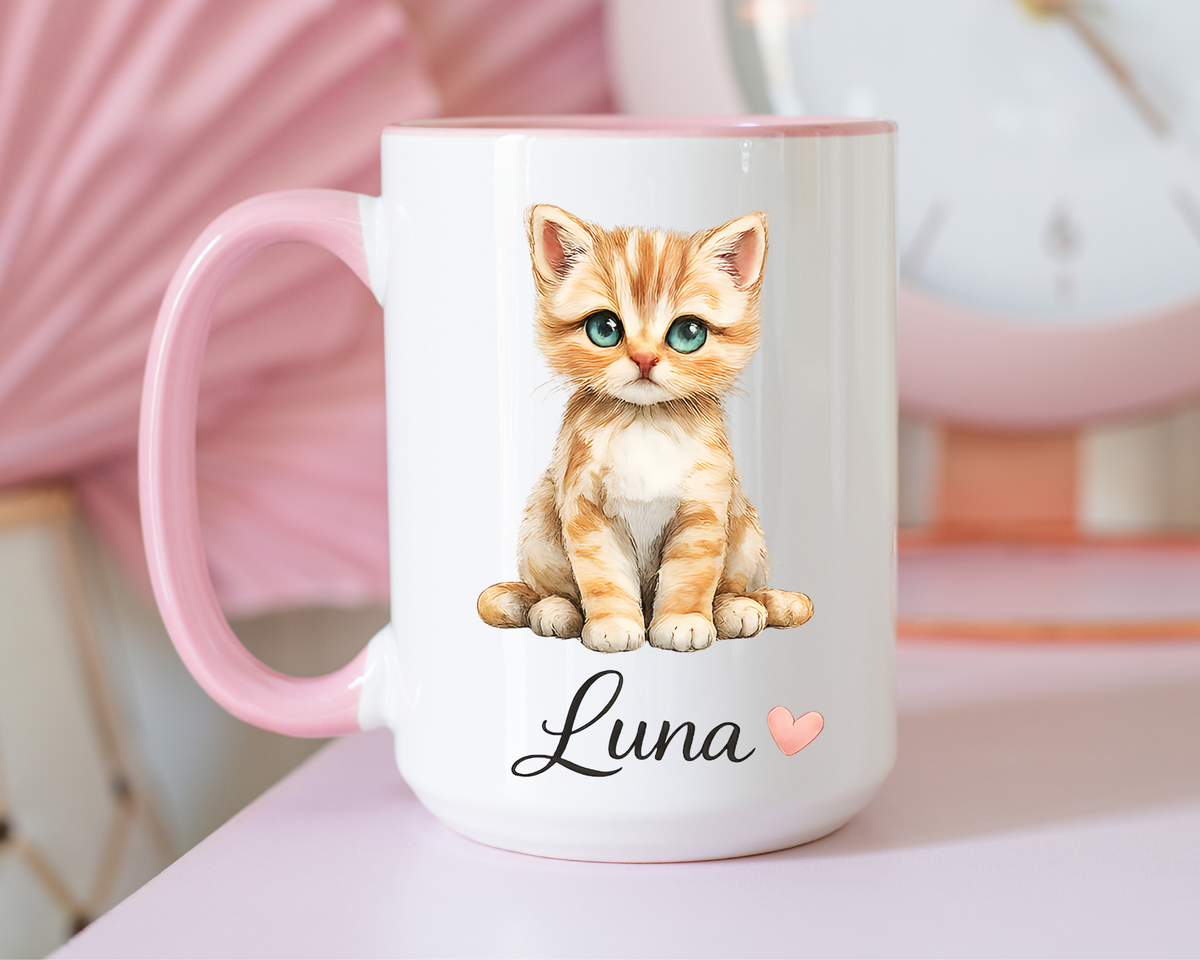 Personalized Cat Lover Mug, Custom Cat Name Coffee Mug, Cute Kitten Mug Gift for Cat Moms, Pet Lover Keepsake Cup