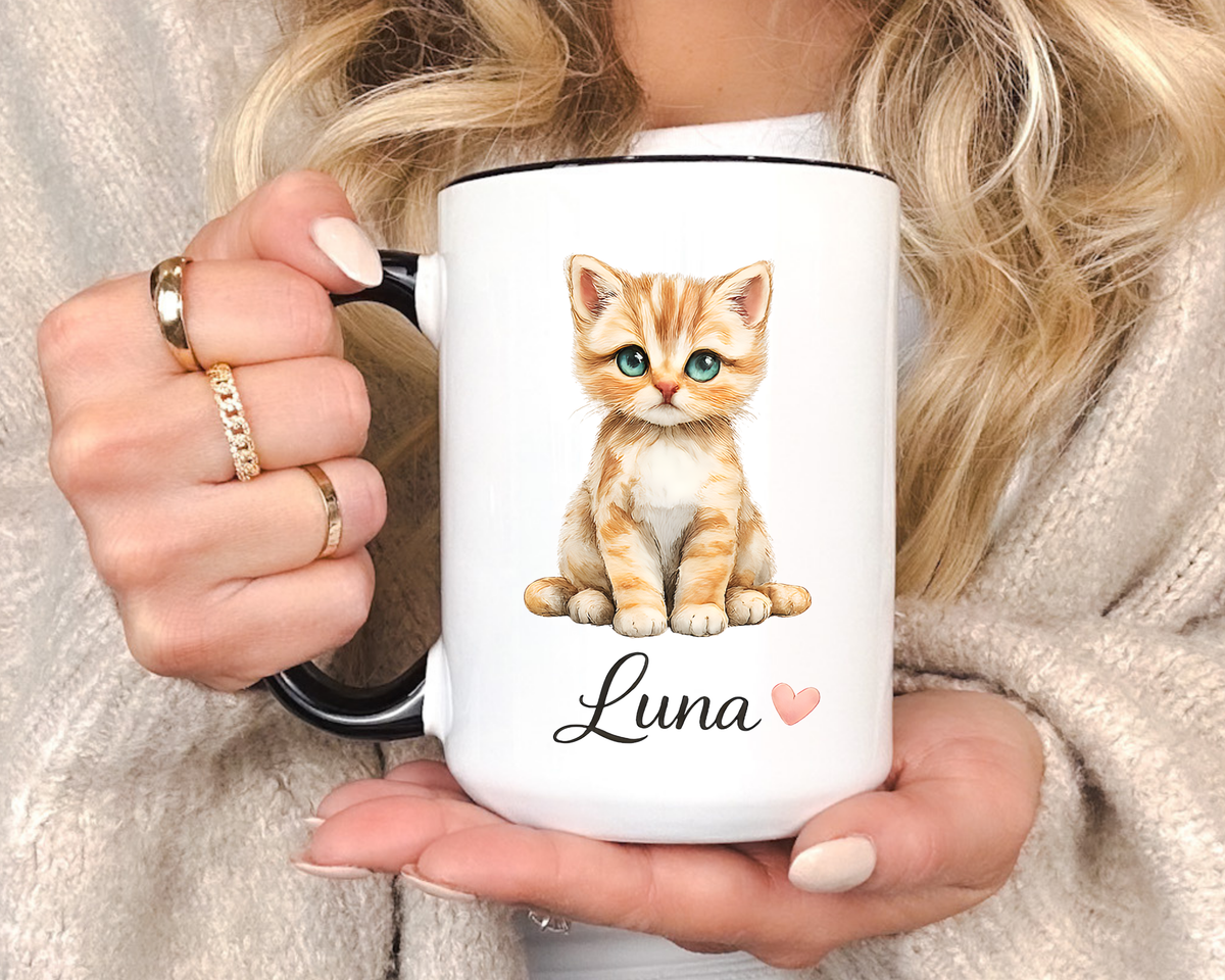Personalized Cat Lover Mug, Custom Cat Name Coffee Mug, Cute Kitten Mug Gift for Cat Moms, Pet Lover Keepsake Cup