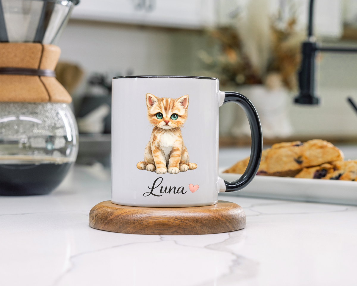 Personalized Cat Lover Mug, Custom Cat Name Coffee Mug, Cute Kitten Mug Gift for Cat Moms, Pet Lover Keepsake Cup