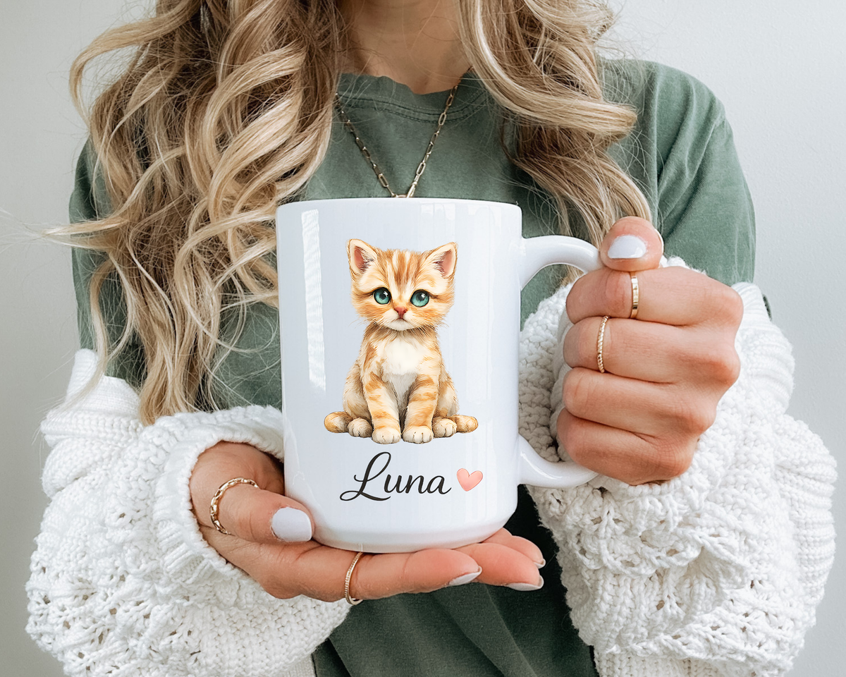 Personalized Cat Lover Mug, Custom Cat Name Coffee Mug, Cute Kitten Mug Gift for Cat Moms, Pet Lover Keepsake Cup