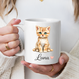 Personalized Cat Lover Mug, Custom Cat Name Coffee Mug, Cute Kitten Mug Gift for Cat Moms, Pet Lover Keepsake Cup