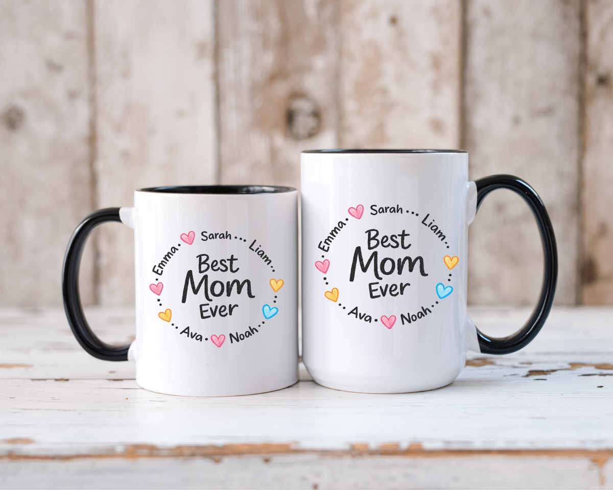 Personalized Best Mom Ever Mug, Custom Kids Names Coffee Mug, Mother's Day Gift for Mom, Grandma Gift, Family Keepsake Cup