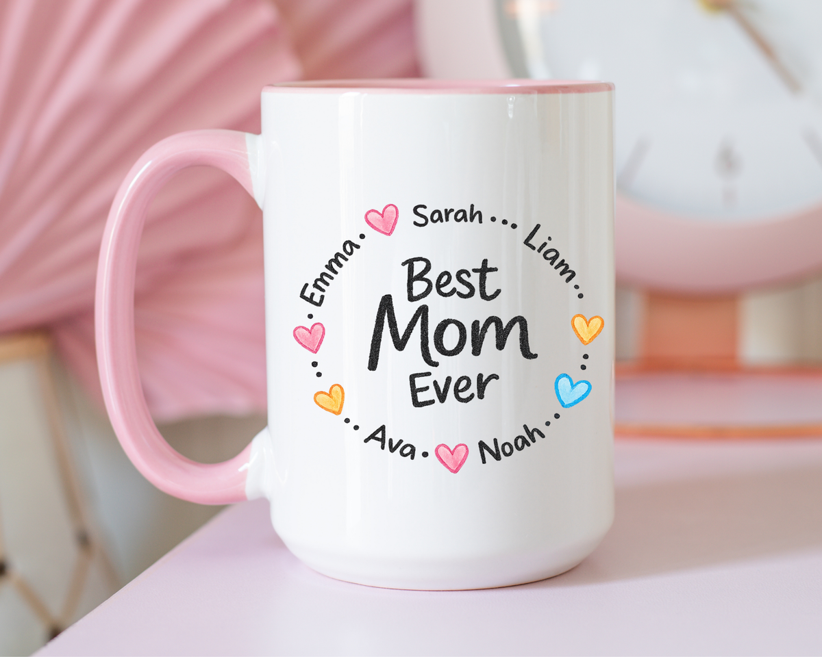 Personalized Best Mom Ever Mug, Custom Kids Names Coffee Mug, Mother's Day Gift for Mom, Grandma Gift, Family Keepsake Cup