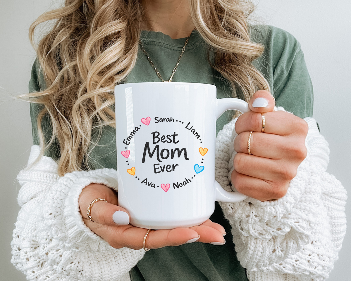 Personalized Best Mom Ever Mug, Custom Kids Names Coffee Mug, Mother's Day Gift for Mom, Grandma Gift, Family Keepsake Cup