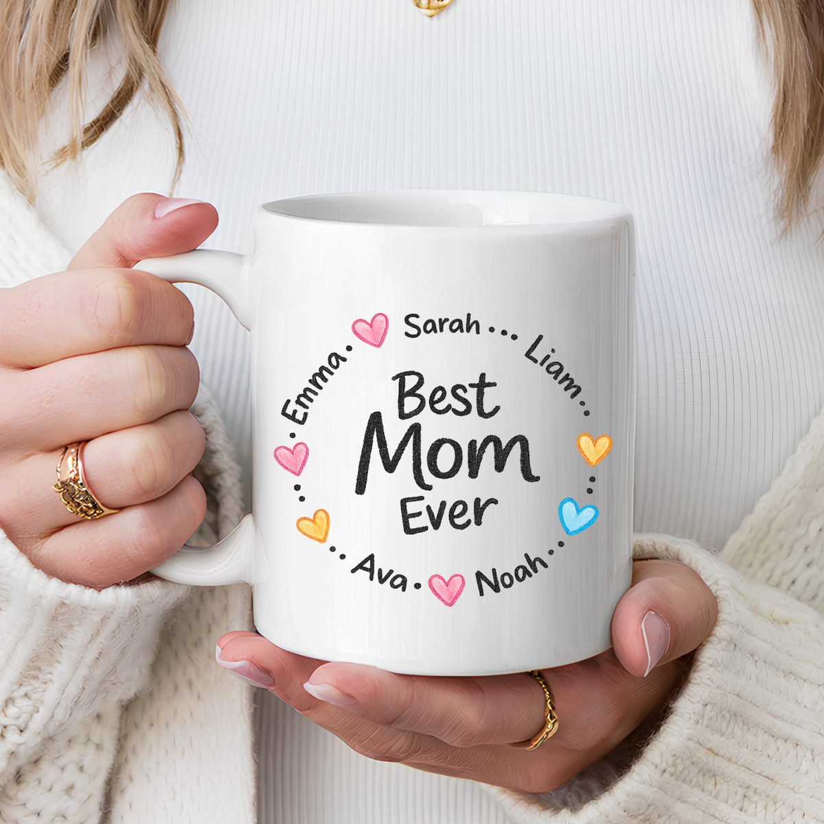 Personalized Best Mom Ever Mug, Custom Kids Names Coffee Mug, Mother's Day Gift for Mom, Grandma Gift, Family Keepsake Cup