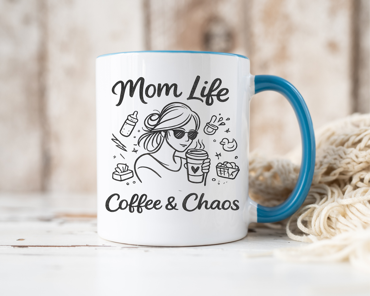 Mom Life Coffee and Chaos Mug, Funny Mom Coffee Mug, Motherhood Humor Gift, Busy Mom Cup, Mother's Day Gift for Coffee Lover