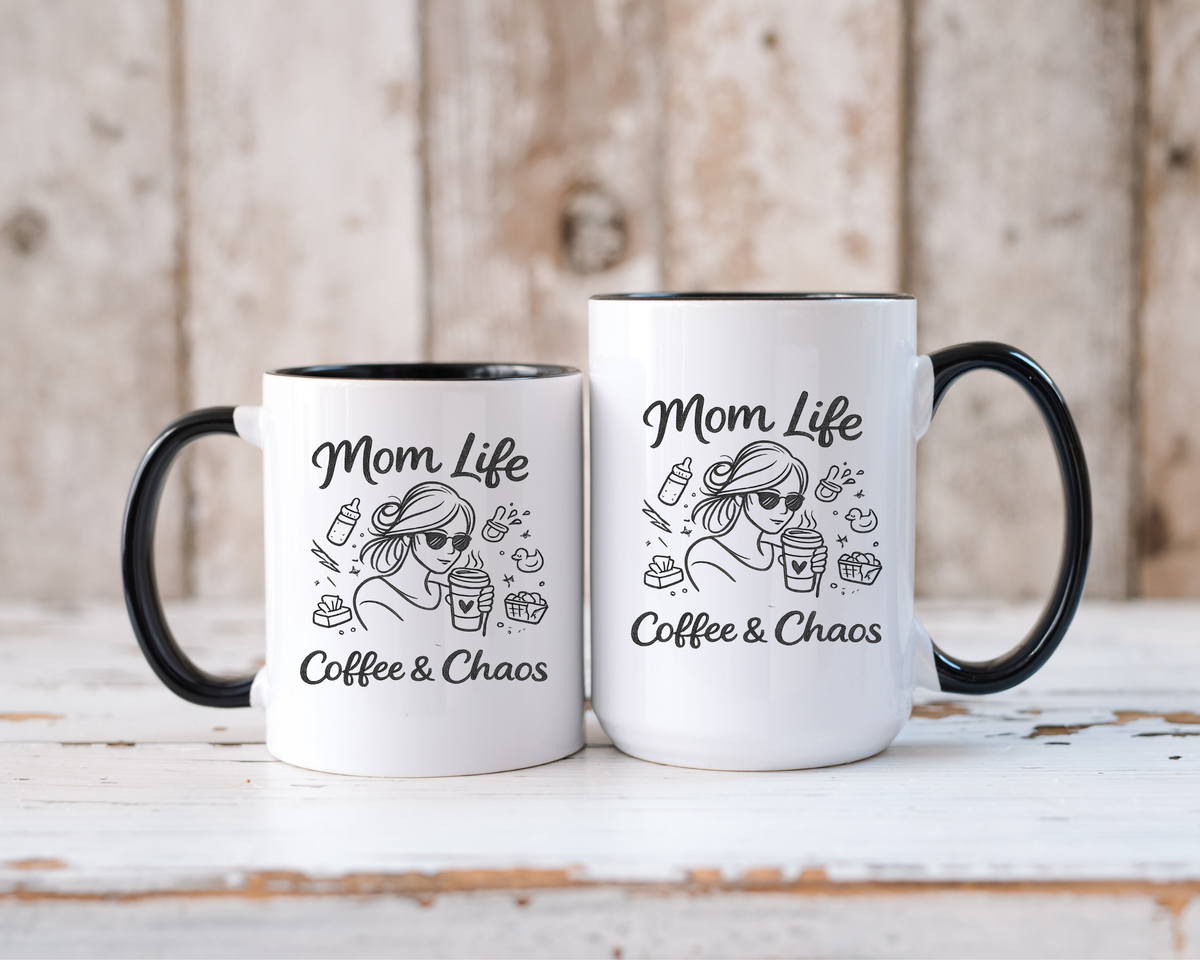 Mom Life Coffee and Chaos Mug, Funny Mom Coffee Mug, Motherhood Humor Gift, Busy Mom Cup, Mother's Day Gift for Coffee Lover