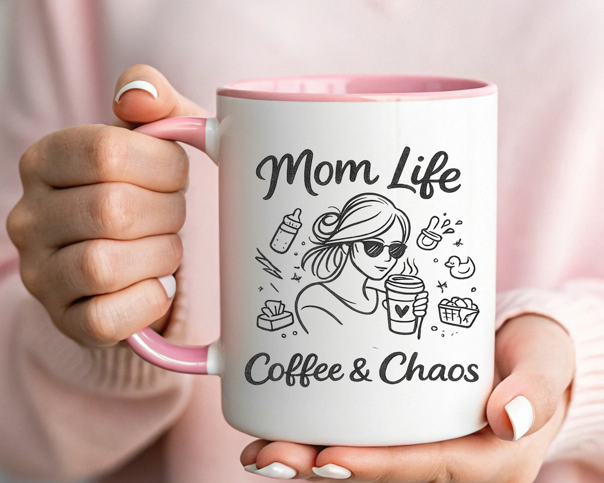 Mom Life Coffee and Chaos Mug, Funny Mom Coffee Mug, Motherhood Humor Gift, Busy Mom Cup, Mother's Day Gift for Coffee Lover