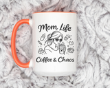 Mom Life Coffee and Chaos Mug, Funny Mom Coffee Mug, Motherhood Humor Gift, Busy Mom Cup, Mother's Day Gift for Coffee Lover