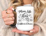 Mom Life Coffee and Chaos Mug, Funny Mom Coffee Mug, Motherhood Humor Gift, Busy Mom Cup, Mother's Day Gift for Coffee Lover