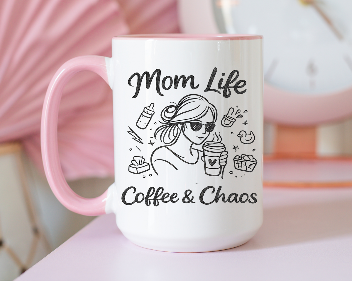 Mom Life Coffee and Chaos Mug, Funny Mom Coffee Mug, Motherhood Humor Gift, Busy Mom Cup, Mother's Day Gift for Coffee Lover