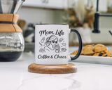 Mom Life Coffee and Chaos Mug, Funny Mom Coffee Mug, Motherhood Humor Gift, Busy Mom Cup, Mother's Day Gift for Coffee Lover