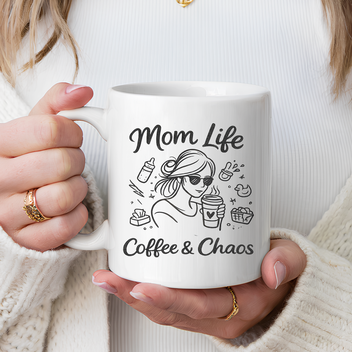 Mom Life Coffee and Chaos Mug, Funny Mom Coffee Mug, Motherhood Humor Gift, Busy Mom Cup, Mother's Day Gift for Coffee Lover