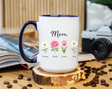 Personalized Birth Flower Mom Mug, Custom Kids Names Coffee Mug, Mother's Day Gift for Mom, Floral Family Keepsake Cup, Grandma Gift