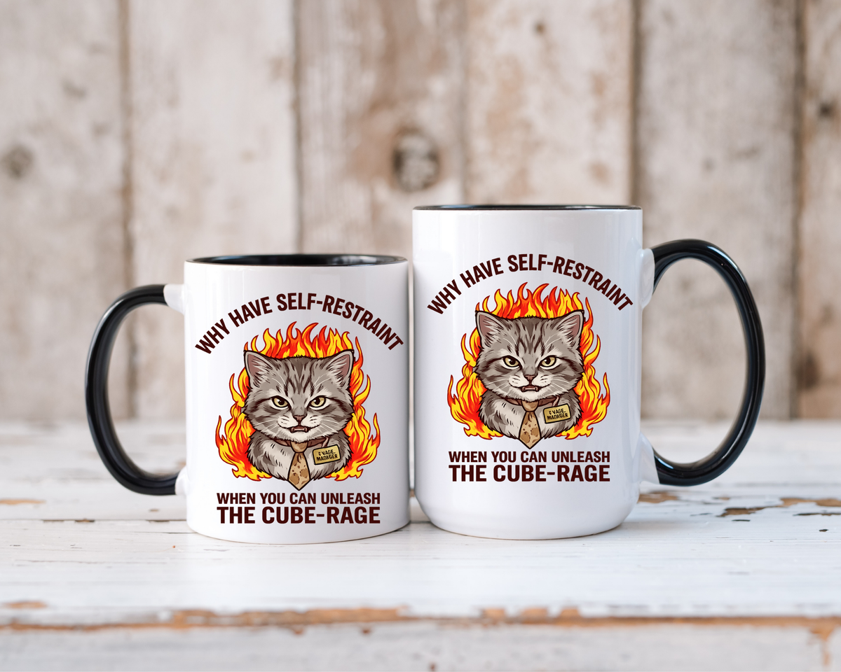 Funny Angry Cat Coffee Mug, Cube Rage Office Mug, Cat Lover Humor Gift, Workplace Stress Mug, Coworker Gift for Cat Owners