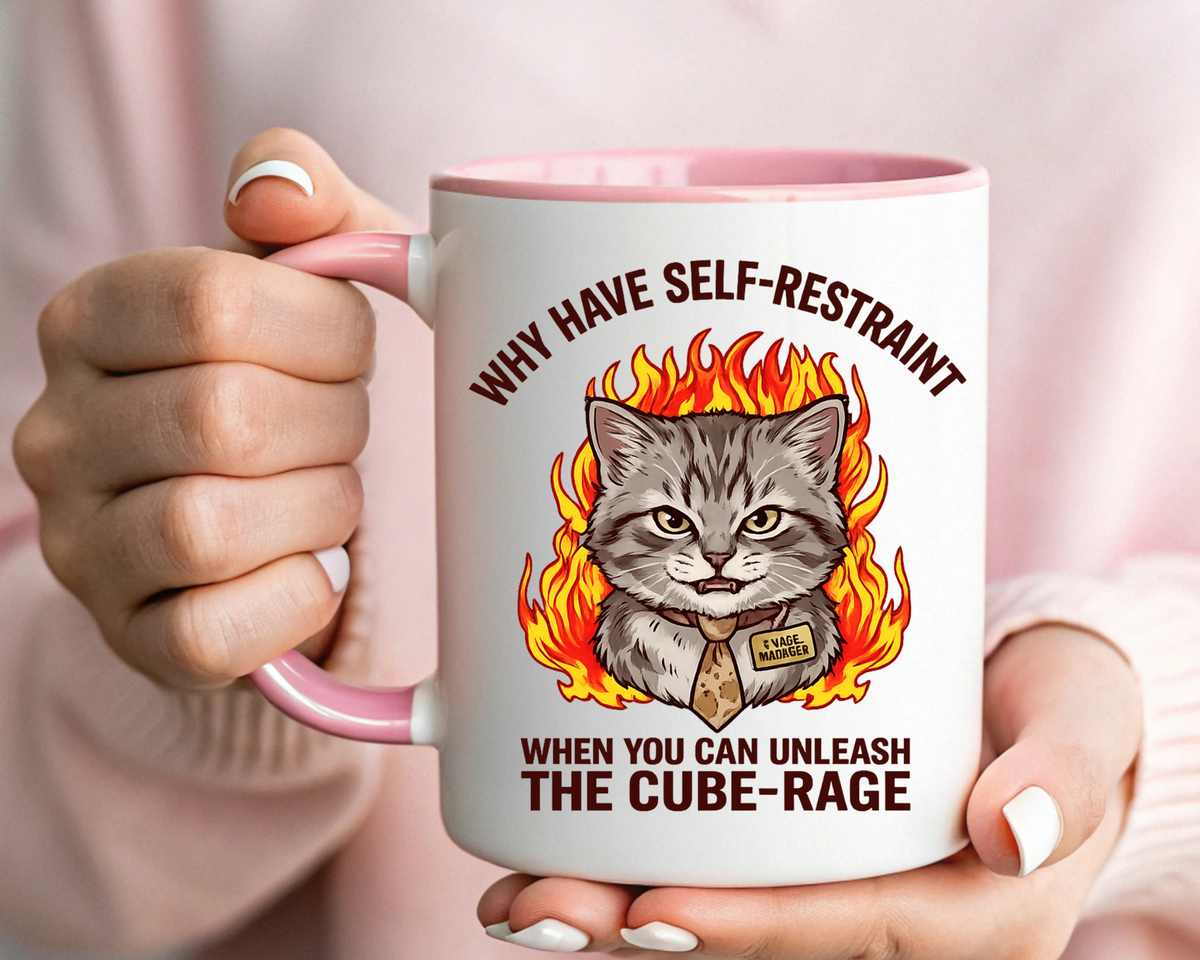 Funny Angry Cat Coffee Mug, Cube Rage Office Mug, Cat Lover Humor Gift, Workplace Stress Mug, Coworker Gift for Cat Owners