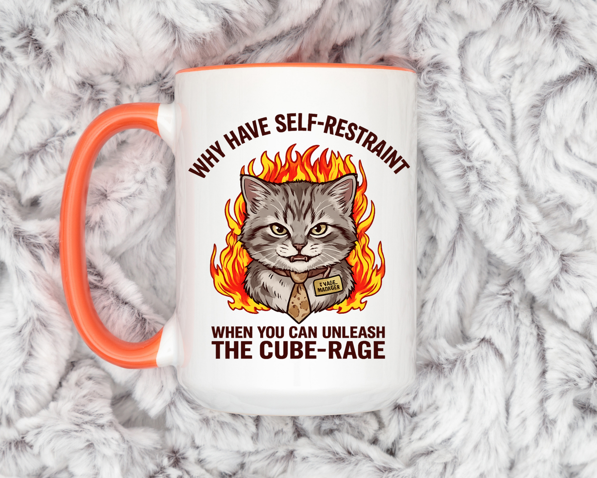 Funny Angry Cat Coffee Mug, Cube Rage Office Mug, Cat Lover Humor Gift, Workplace Stress Mug, Coworker Gift for Cat Owners