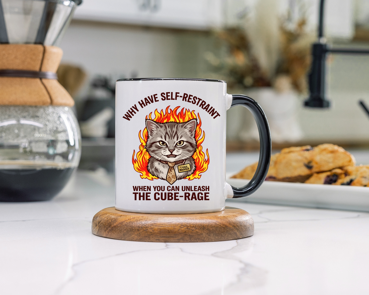 Funny Angry Cat Coffee Mug, Cube Rage Office Mug, Cat Lover Humor Gift, Workplace Stress Mug, Coworker Gift for Cat Owners